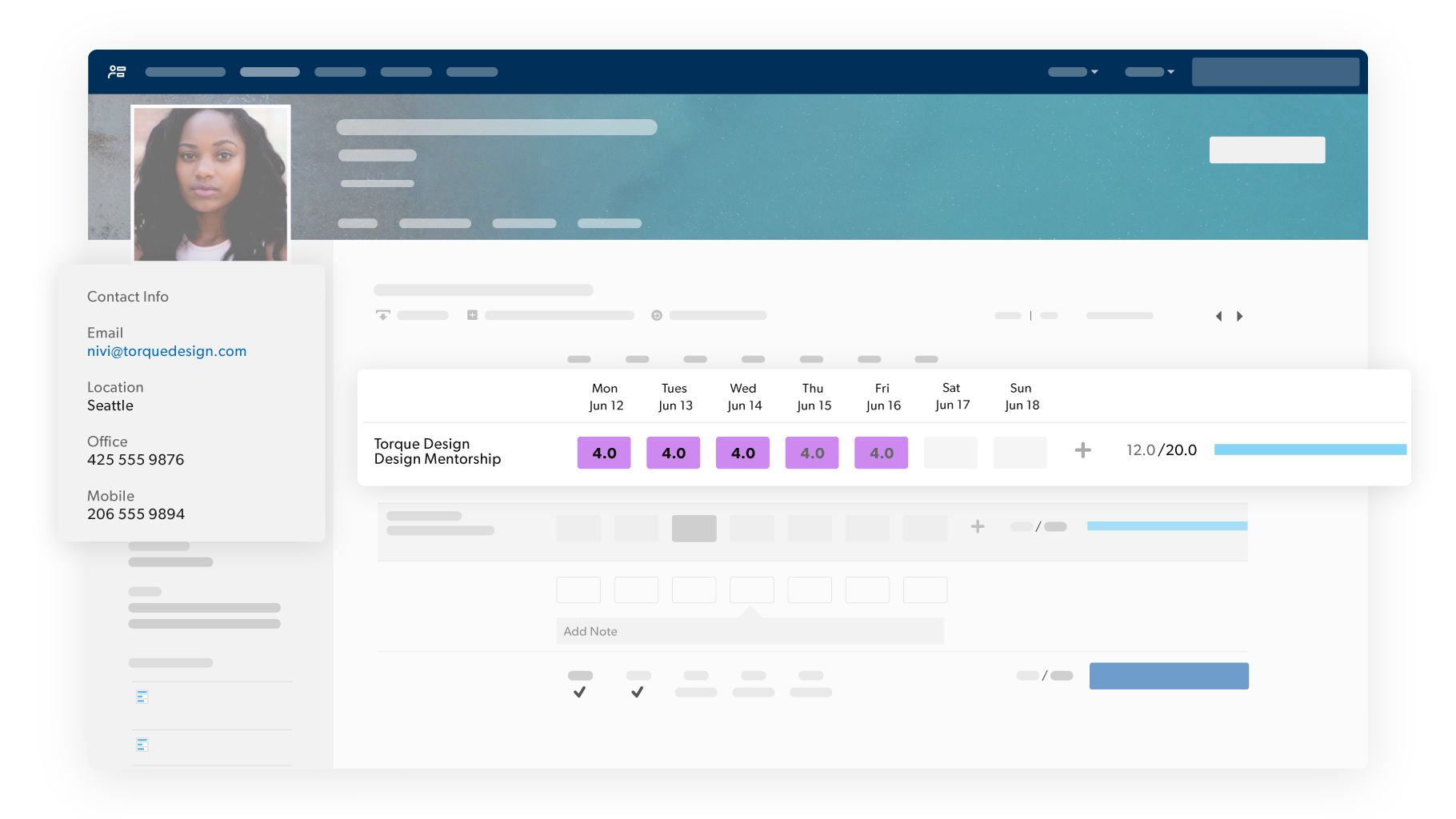 Resource Management time tracking screen