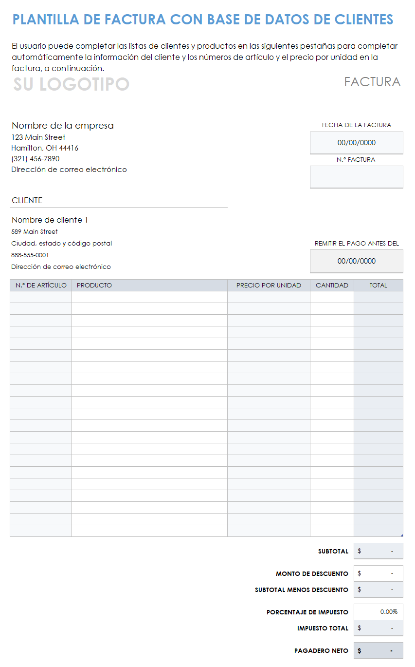 Plantilla de factura con base de datos personalizada