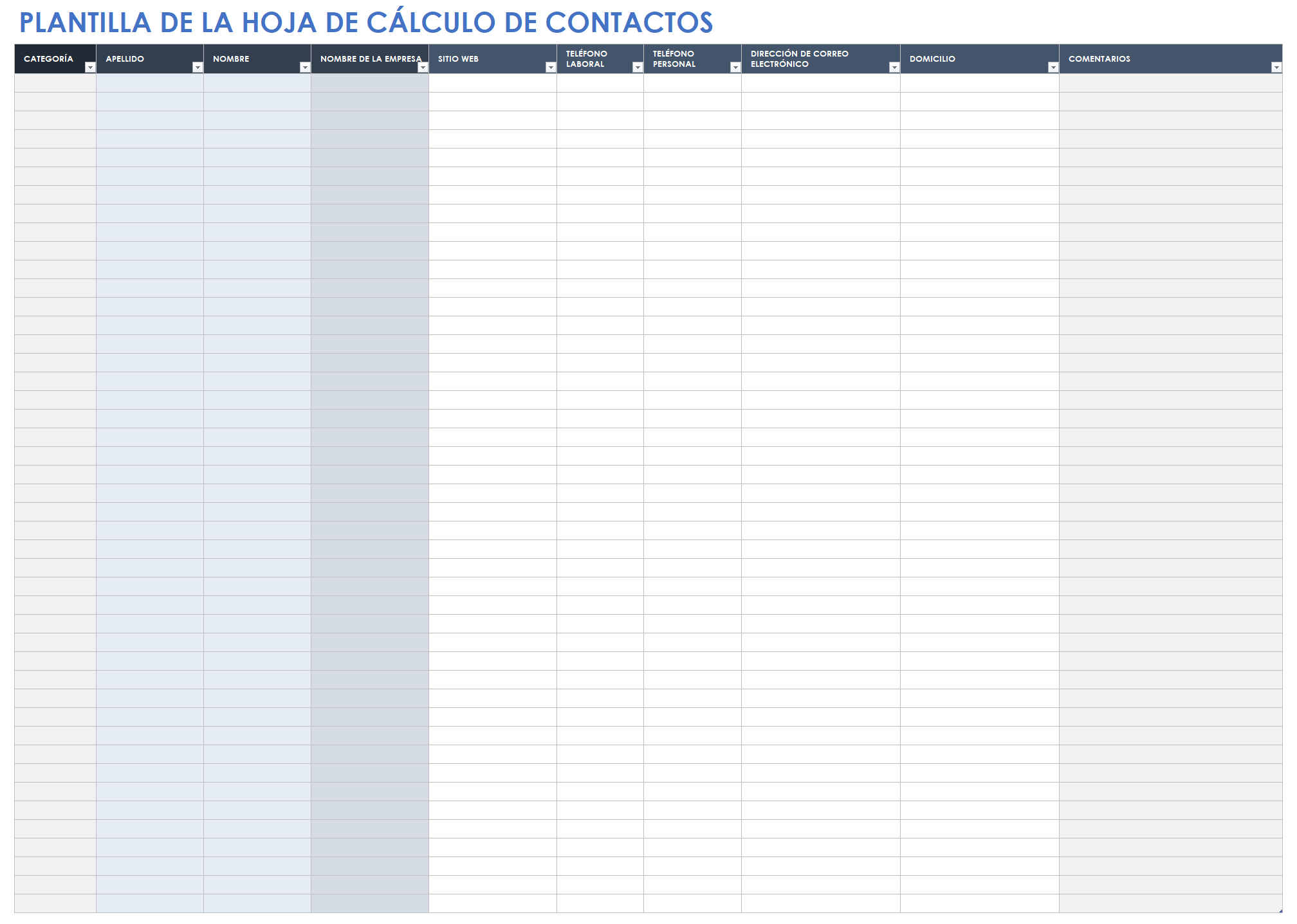 Hoja de cálculo de contactos