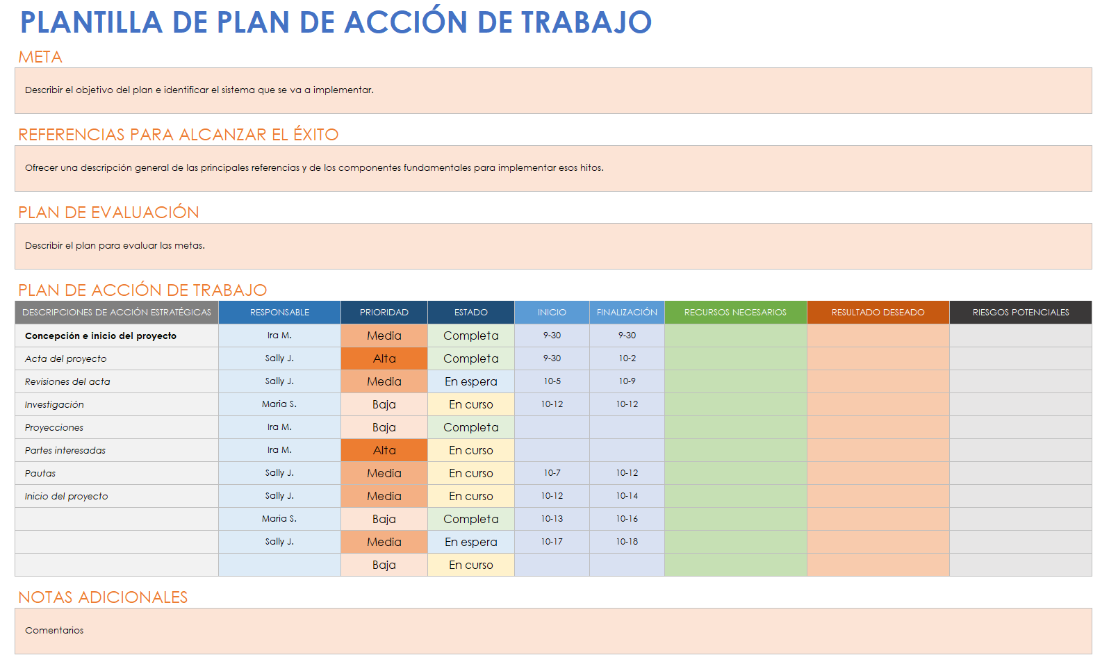  plantilla de plan de acción de trabajo