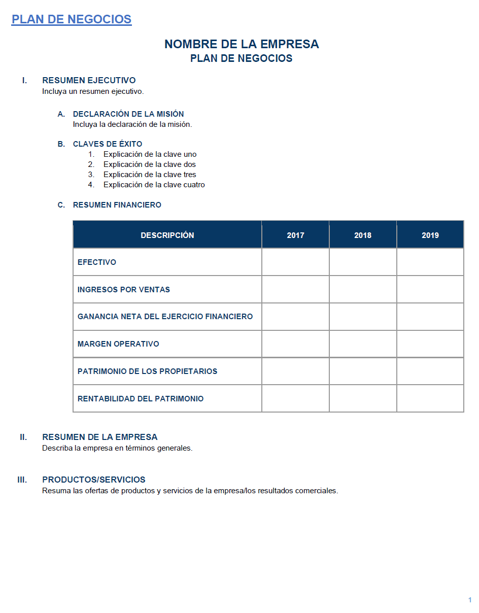  Plantilla de plan de negocios