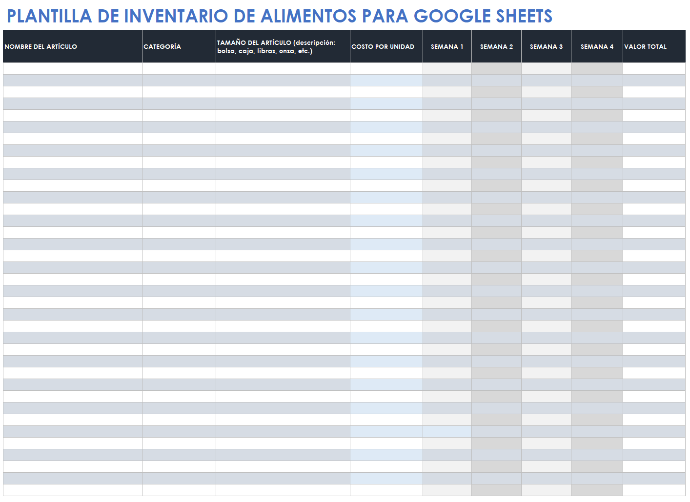  Plantilla de inventario de alimentos de Google Sheets