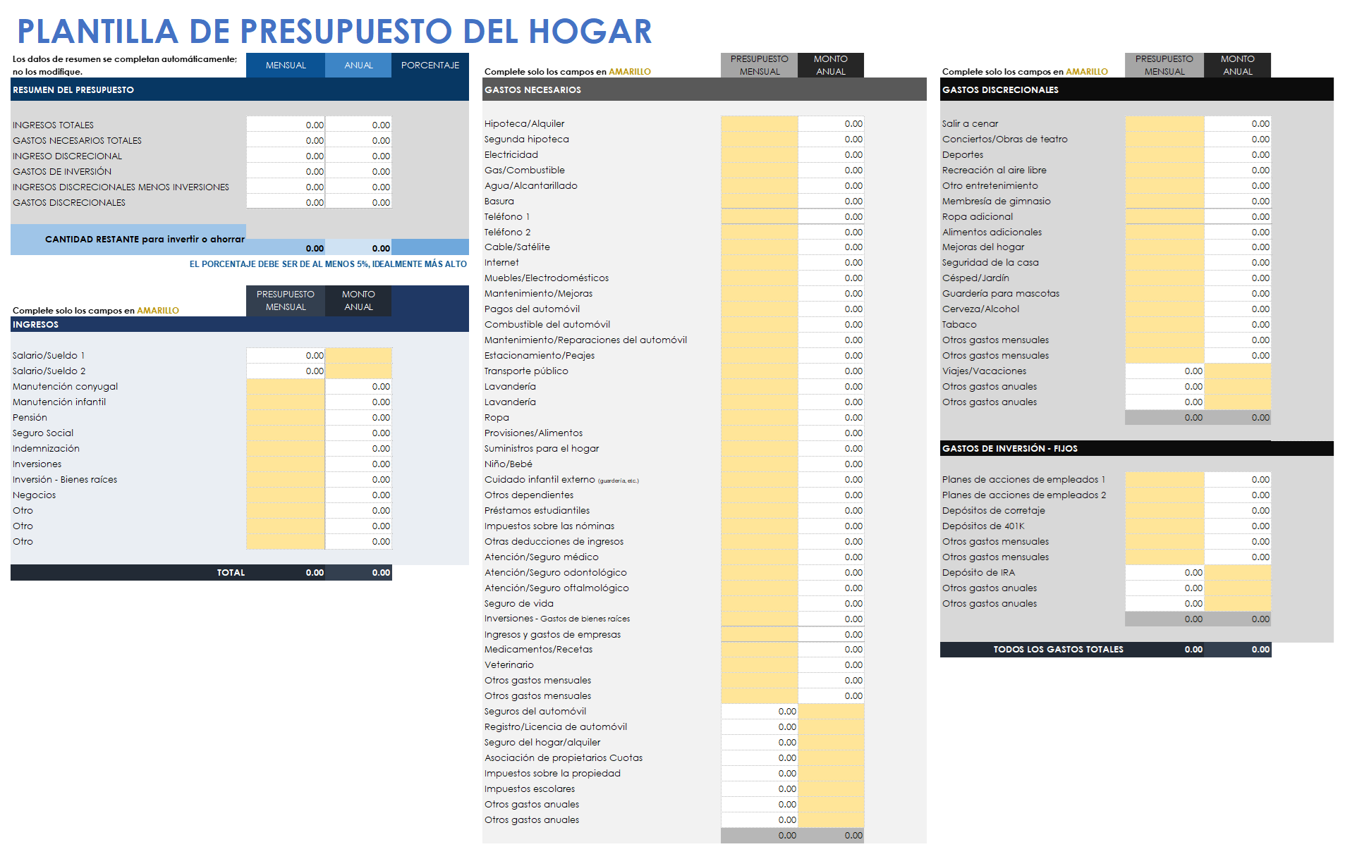  Plantilla de presupuesto familiar