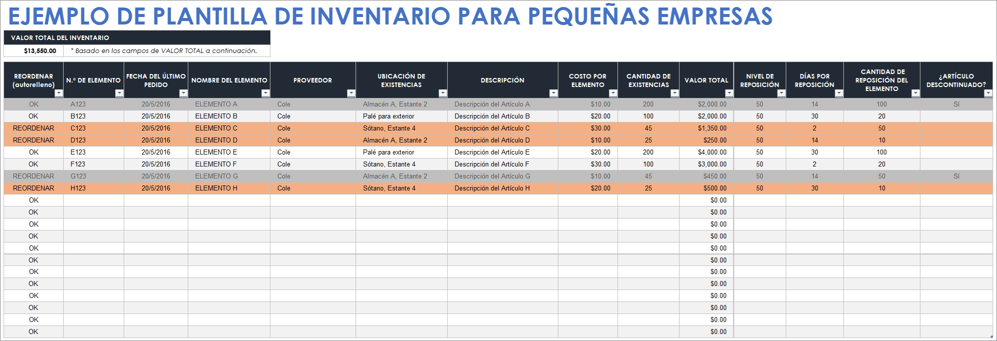  Plantilla de muestra de inventario para pequeñas empresas