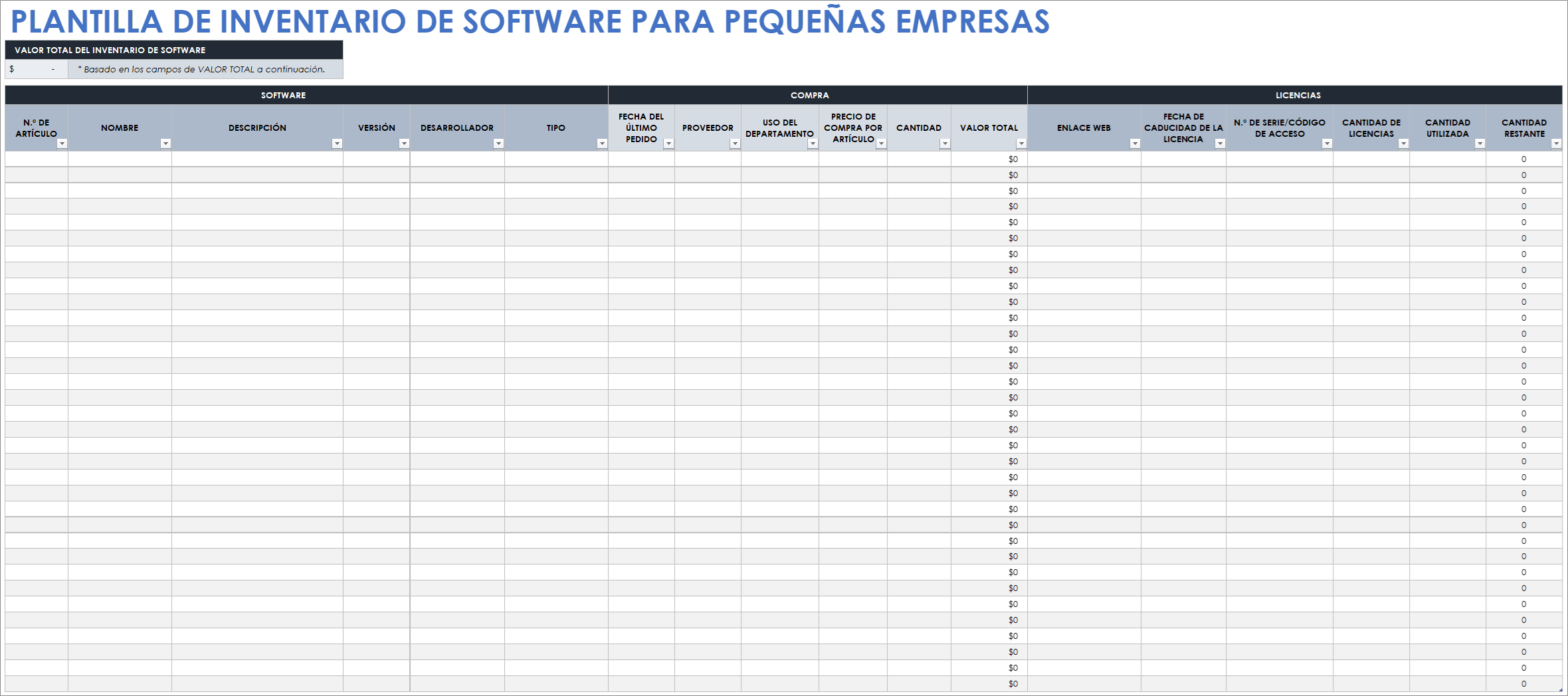  Plantilla de inventario de software para pequeñas empresas