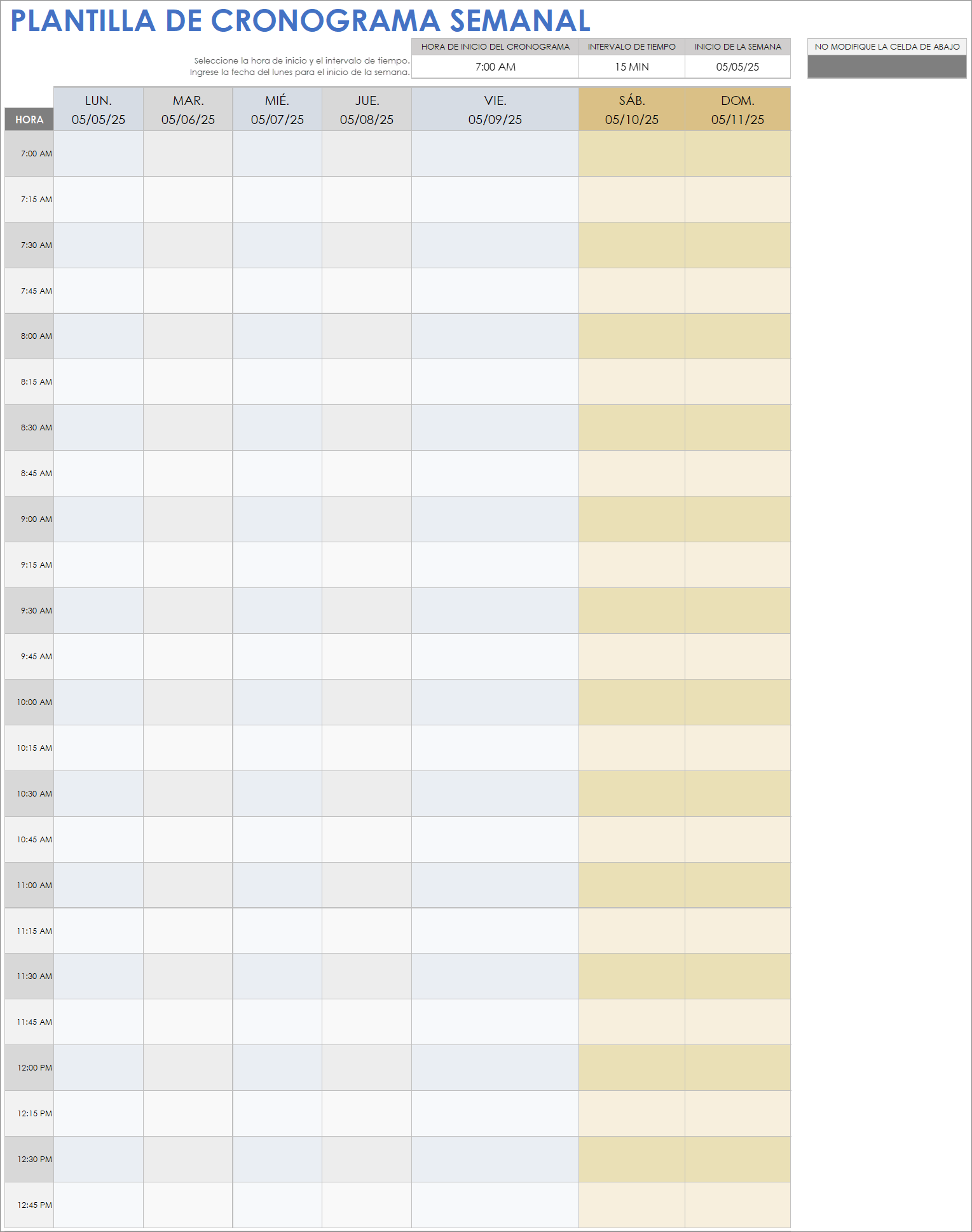  Plantilla de calendario semanal