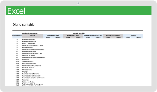 Plantilla de diario contable actualizada