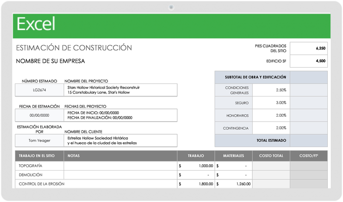 Estimación de construcción comercial