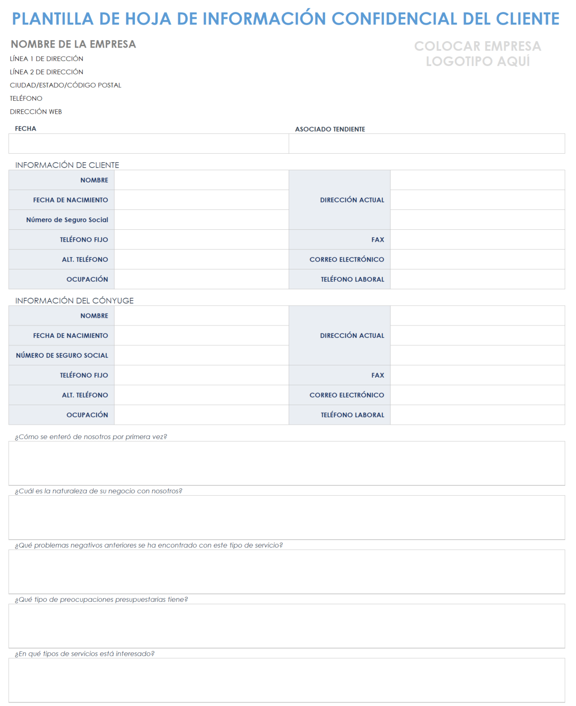 Ficha de información confidencial del cliente