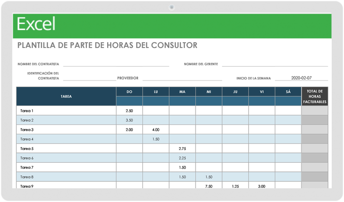 Plantilla de Hoja de Horas de Consultor