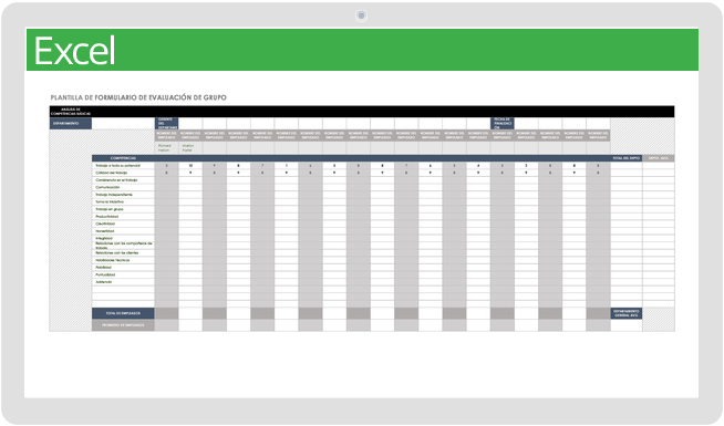 Plantilla de formulario de evaluación grupal