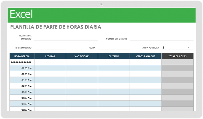 Plantilla de Parte de Horas Diarias de Colección de Tarjetas de Tiempo Más Grande