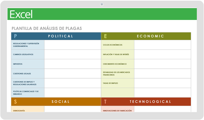 Marketing Processes PEST Analysis Template - Spanish