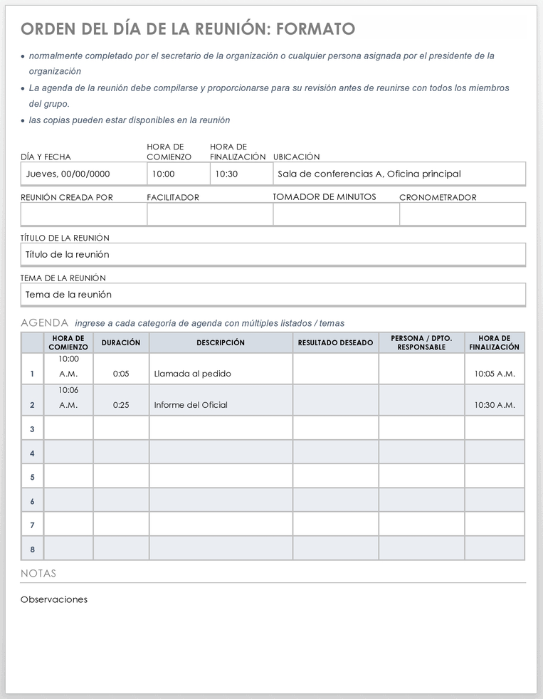  Plantilla de formato de agenda de reunión