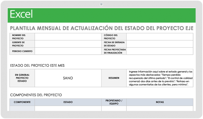 Plantilla de actualización de estado de proyecto ejecutivo mensual