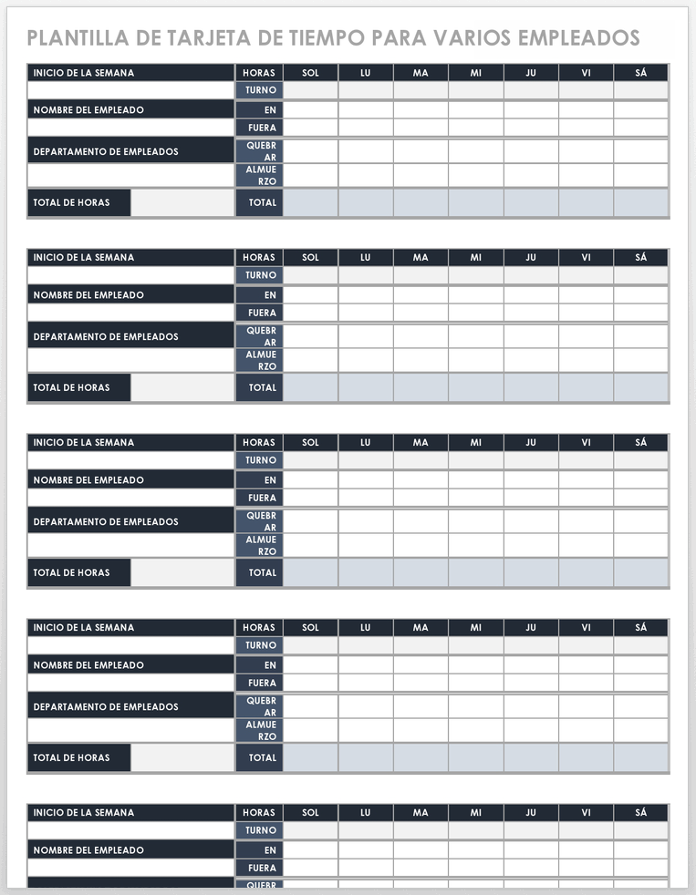 Plantilla de Registro de Horas de Múltiples Empleados