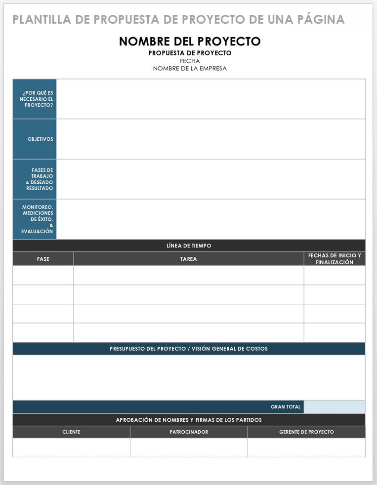 Plantilla de Propuesta de Proyecto de Una Página