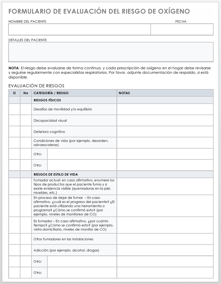 FORMULARIO DE EVALUACIÓN DE RIESGO DE OXÍGENO