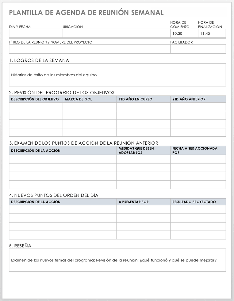  Plantilla de agenda de reunión semanal