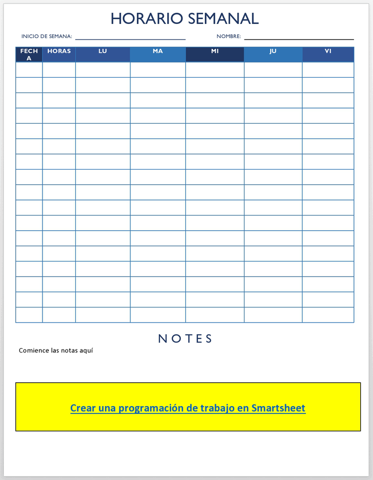 HORARIO DE TRABAJO TEMPORAL 5 DÍAS CON NOTAS