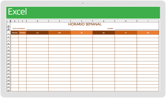  Horario de trabajo MON a SAT con plantilla de NOTAS