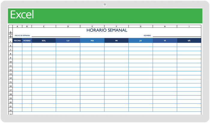 Horario de trabajo DOM a SAB con plantilla de NOTAS